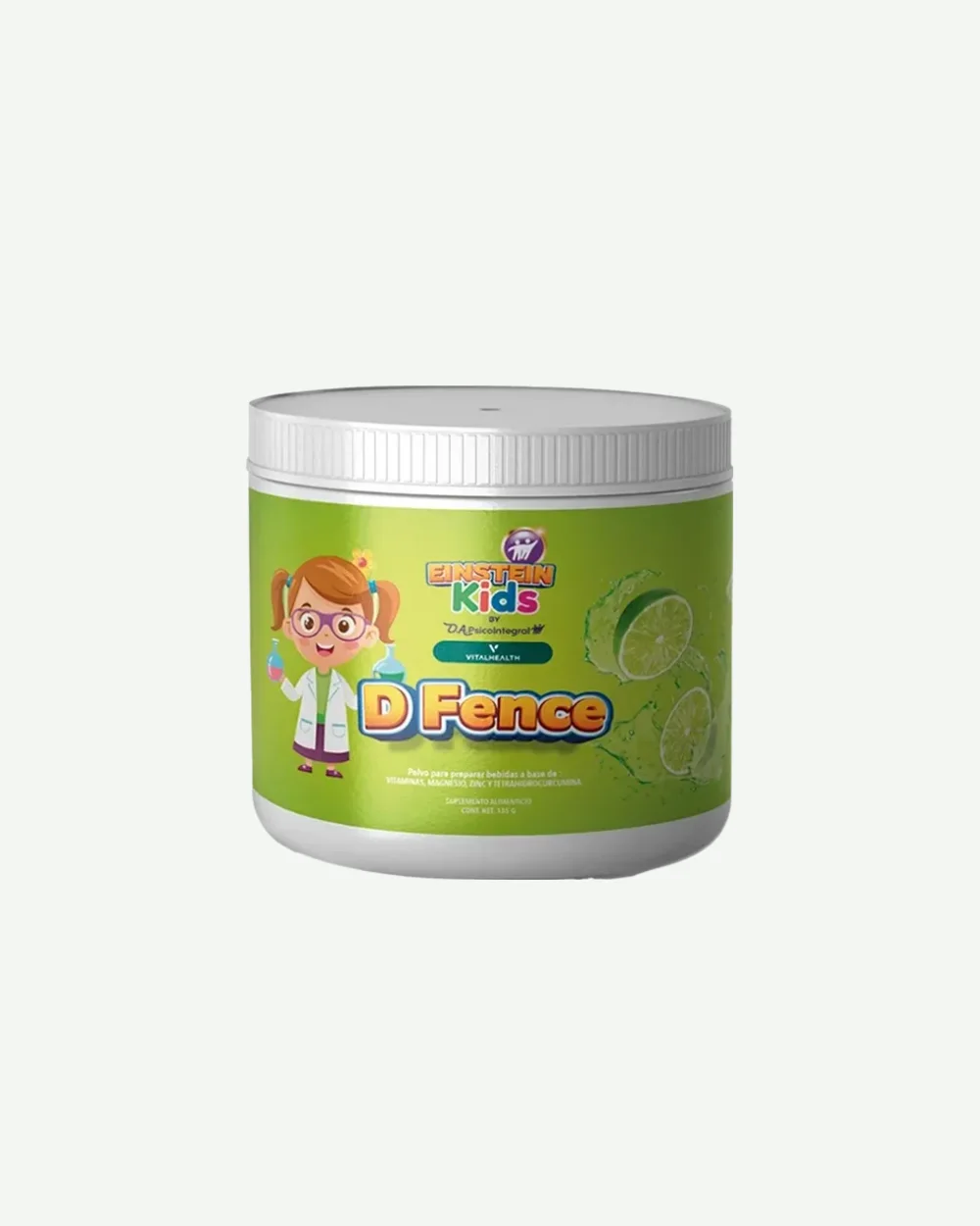 D-Fence Kids — Vitaminas, minerales y fibra prebiótica · sabor lima