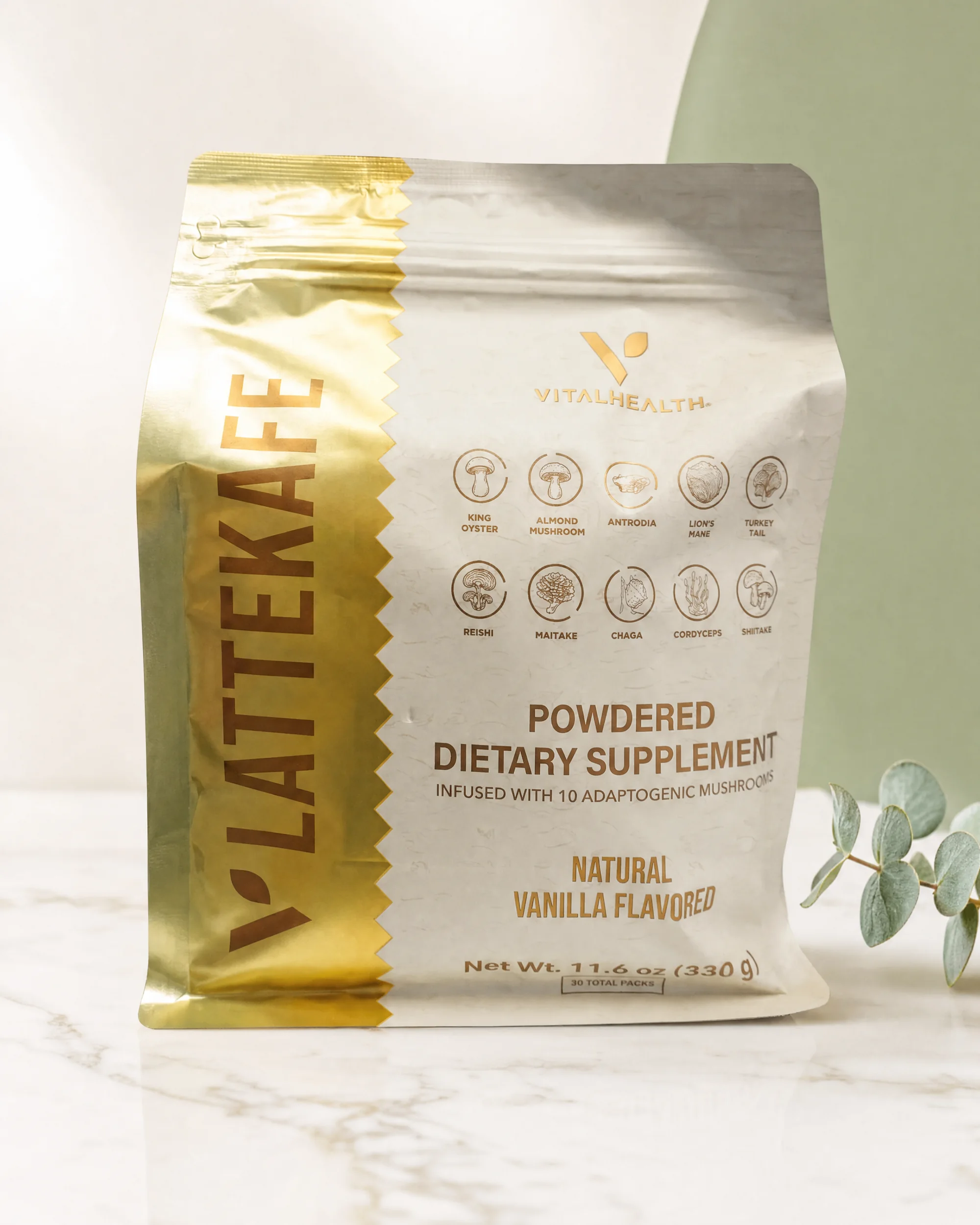 V-LatteKafe — Latte con 10 hongos funcionales · sabor vainilla