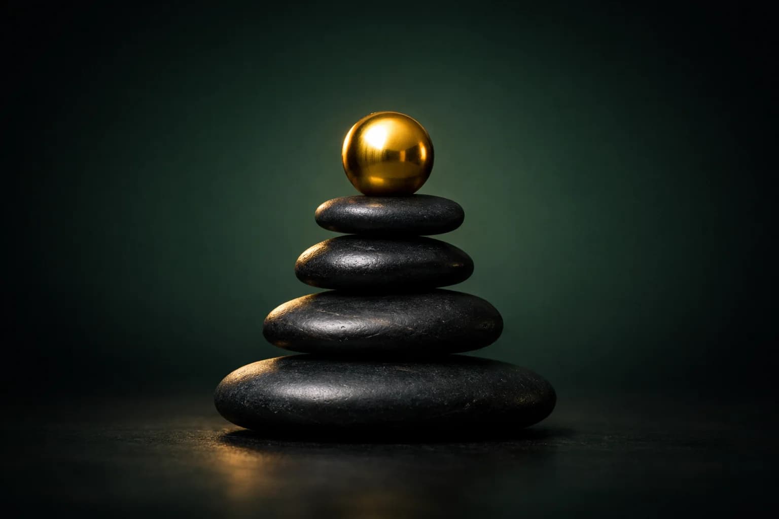 Piedras en equilibrio con esfera dorada
